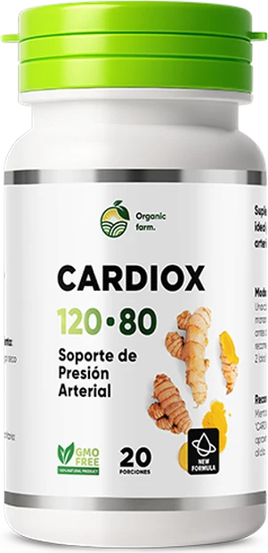 Frasco de Cardiox 120/80 de Organic Farm, 20 porciones para la presión arterial