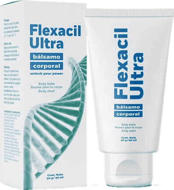 Tubo y caja de Flexacil Ultra Crema, bálsamo corporal de 50 g